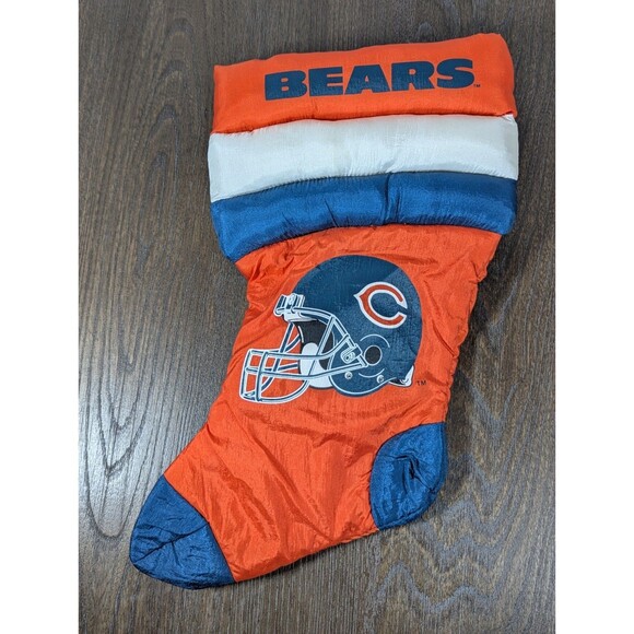 VTG NFL Chicago Bears Christmas Stocking Puffy Plush 1992 Orange Blue Football - Picture 1 of 8